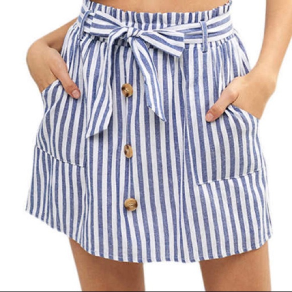 Striped skirt with buttons for style.